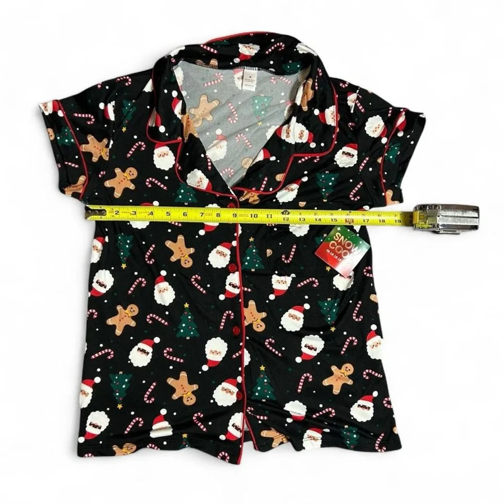Festive Black Holiday Pajama Top